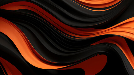 Modern fluid in layers, abstract orange black design as waves and curves pattern background texture