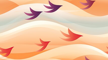 Fototapeta na wymiar a group of birds flying in the air over a wave of sand and water with orange and blue waves in the background. generative ai
