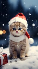 Adorable Christmas Kitten: Festive Holiday Illustration