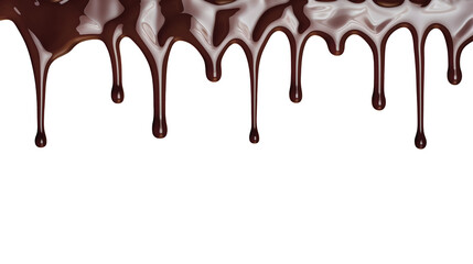 Chocolate dripping from top isolated on transparent background