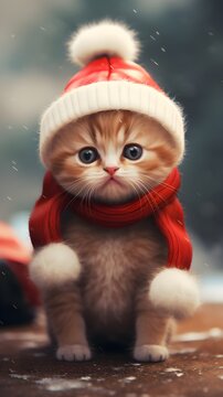 Adorable Christmas Kitten: Festive Holiday Illustration