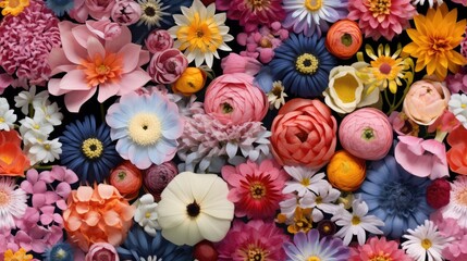  a close up of a bunch of flowers with different colors and sizes of flowers in the middle of the picture.  generative ai