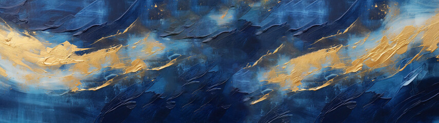 Marbled background banner panorama, blue, golden, abstract, luxurious, elegant, marble stone texture
