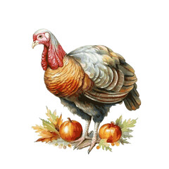 bird turkey for thanksgiving day dinner watercolor on white background greeting card design