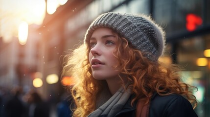 Young Woman in winter. Beautiful Girl in winter clothes in wintertime outdoor