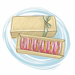 Gift box with macaroons pencil illustration