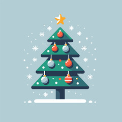 vector illustration on blue background christmas tree in flat linear style