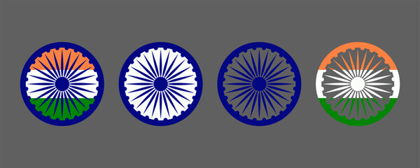 Ashok Chakra set. Indian flag signs set. Independence Day of India. National symbol of India for different holidays and festivals. Ashoka Chakra - highest peacetime military decoration.