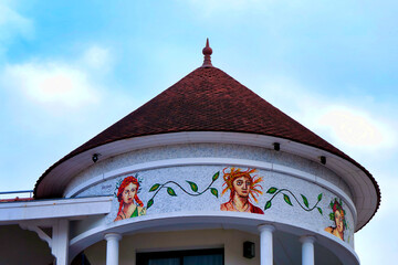 Rotunda roof with a mosaic frieze depicting the 4 seasons, located in the market place at Place de...