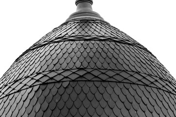 Monochrome close up of an intricately tiled slate roof in the town centre of Arcachon, France
 - obrazy, fototapety, plakaty