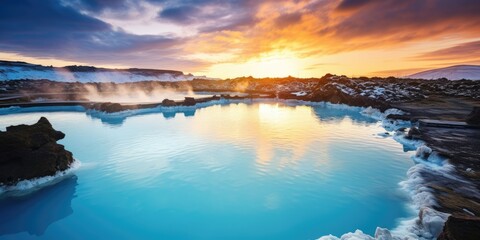 Fototapeta na wymiar Beautiful landscape and sunset near hot spa in Iceland