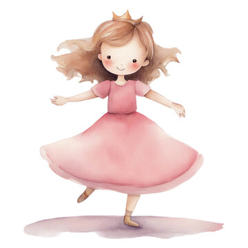 dancing princess watercolor pink dress clip art preview