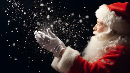 Obraz premium Photo Santa Claus blowing magic snow of his hands happy Christmas day