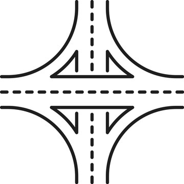 Highway road line icon, interchange or crossroad and motorway intersection, vector traffic route sign. Highway or transport freeway interchange, road lane linear symbol for street traffic navigation