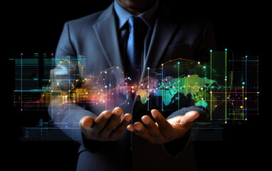 Businessman holding a data visualization