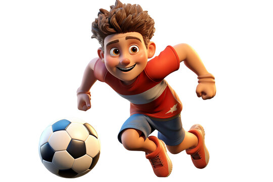 Cute and youthful 3D soccer athlete isolated on transparent background, Generative Ai