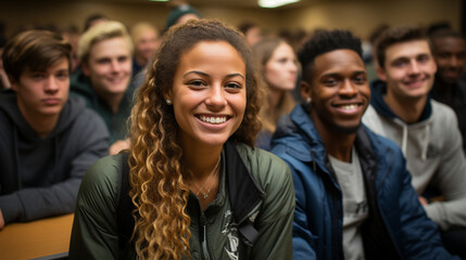 A classroom with students of various ethnicities engaged in learning