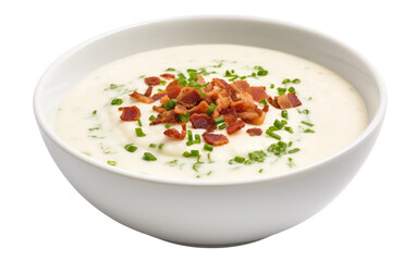 Chives Infused Cauliflower Soup Bowl on Transparent Background