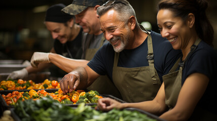 A diverse group of chefs preparing a multicultural feast