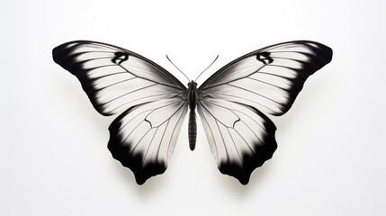 Fototapeta premium a black and white butterfly sitting on top of a white surface with its wings spread open and the wings are black and white. generative ai