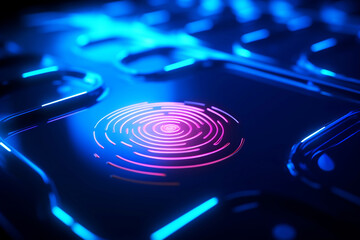 Abstract background of technology. Concept of fingerprint, button scan, laser scan, identification, security identification, identity verification, digital, future, innovation.