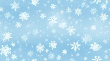 Fotobehang  a lot of snow flakes on a blue background with white snow flakes on the top of the snow flakes.  generative ai © Anna