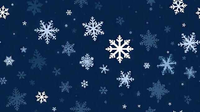  a group of snowflakes floating in the air on top of a dark blue background with white snow flakes.  generative ai