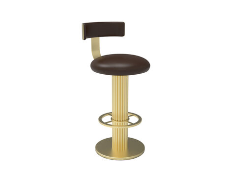  modern brown bar stool with single steel leg isolated on white background
