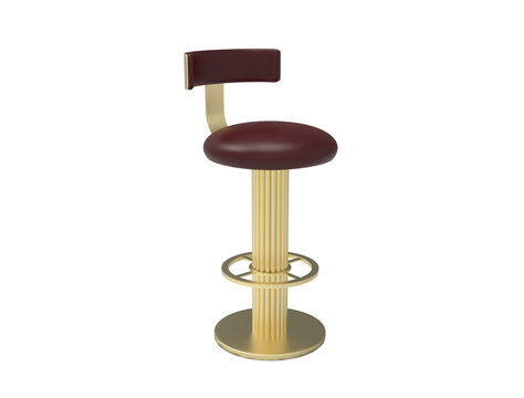  modern red bar stool with single steel leg isolated on white background

