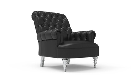 Modern Luxury black leather armchair isolated on white background.Elements of architecture. Design template for graphics. Furniture Collecttion