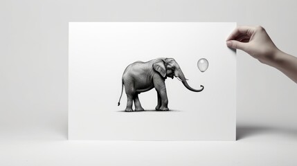  a hand holding a card with a picture of an elephant and a bubble coming out of it's mouth.  generative ai