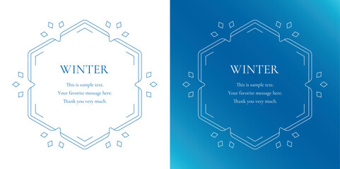 素材_フレームのセット_雪の結晶と光をモチーフにした冬の飾り枠。高級感のある囲みのデザイン