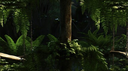  a lush green forest filled with lots of trees and hanging plants next to a lush green forest filled with lots of trees and plants.  generative ai