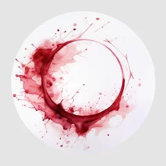 Foto op Plexiglas Wine stain red watercolor glass mark ring circle isolated drink background drop white alcohol. Red stain stamp spot paper wine splash cup texture splatter spill water round art winery blot trace. © Максим Зайков