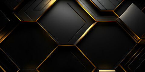 Dark black mosaic background with golden lines Art Deco luxury style texture Created with abstract...