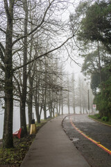 Foggy winter day at Sao Bernardo Lake. Tourist destination in Sao Francisco de Paula, South of Brazil
