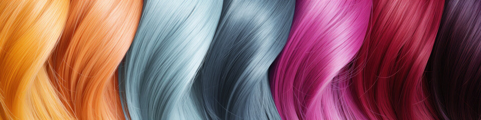 Collection of multi coloured hair - obrazy, fototapety, plakaty
