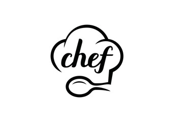chef hat with spoon logo, food, restaurant, cooking symbol design vector - obrazy, fototapety, plakaty