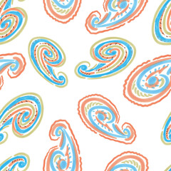 Seamless background of watercolor drawings abstract decorative paisley turkish cucumber elements 
