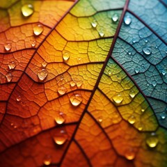 Macro Photography of a Colorful Leaf