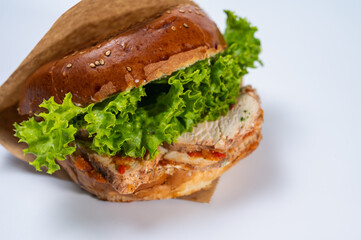 Various hamburgers, meat burgers for restaurant menu on white background. Isolated, close up view