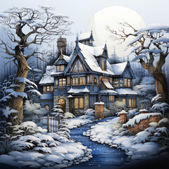 Snowy Christmas Card Style Snow Scene