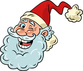 Cheerful mood for the winter holidays. New Year says hello. Santa Claus winks.