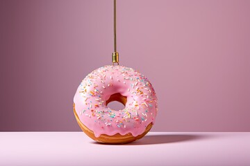 Artificial food decor, unusual chandelier, donut lamp, bright and unusual. - obrazy, fototapety, plakaty