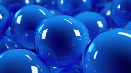Naklejka premium illustration of bright blue glossy balls, render of glossy spheres, bright colored background image, digital art