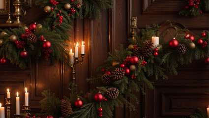 Fototapeta na wymiar Captivating Christmas Wreath: A Doorway to Holiday Magic