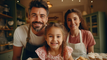 Obraz premium Father is coocking with daughters. Father's Day, happy family portrait