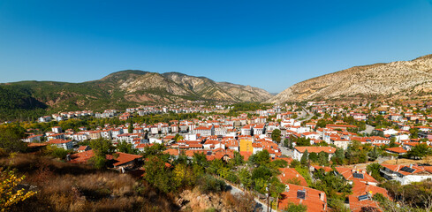 Fototapeta na wymiar Nallihan District in Ankara, Turkey. Panoramic view of Nallihan.