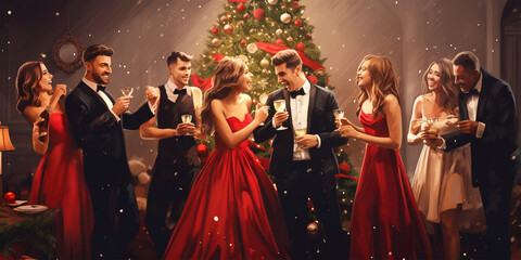 happy young people dancing at New Year party