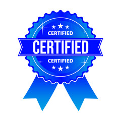 Color full certified vector, best quality label for promotion with blue, white and blue cyan gradient. Certified, label, sticker or stick flat icon vector illustration